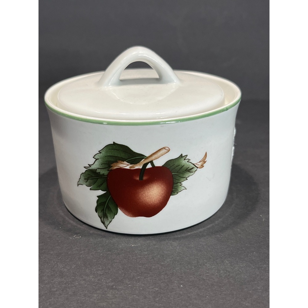 The Cades Cove Collection by Citation Apple Sugar Bowl with Lid Ceramic White